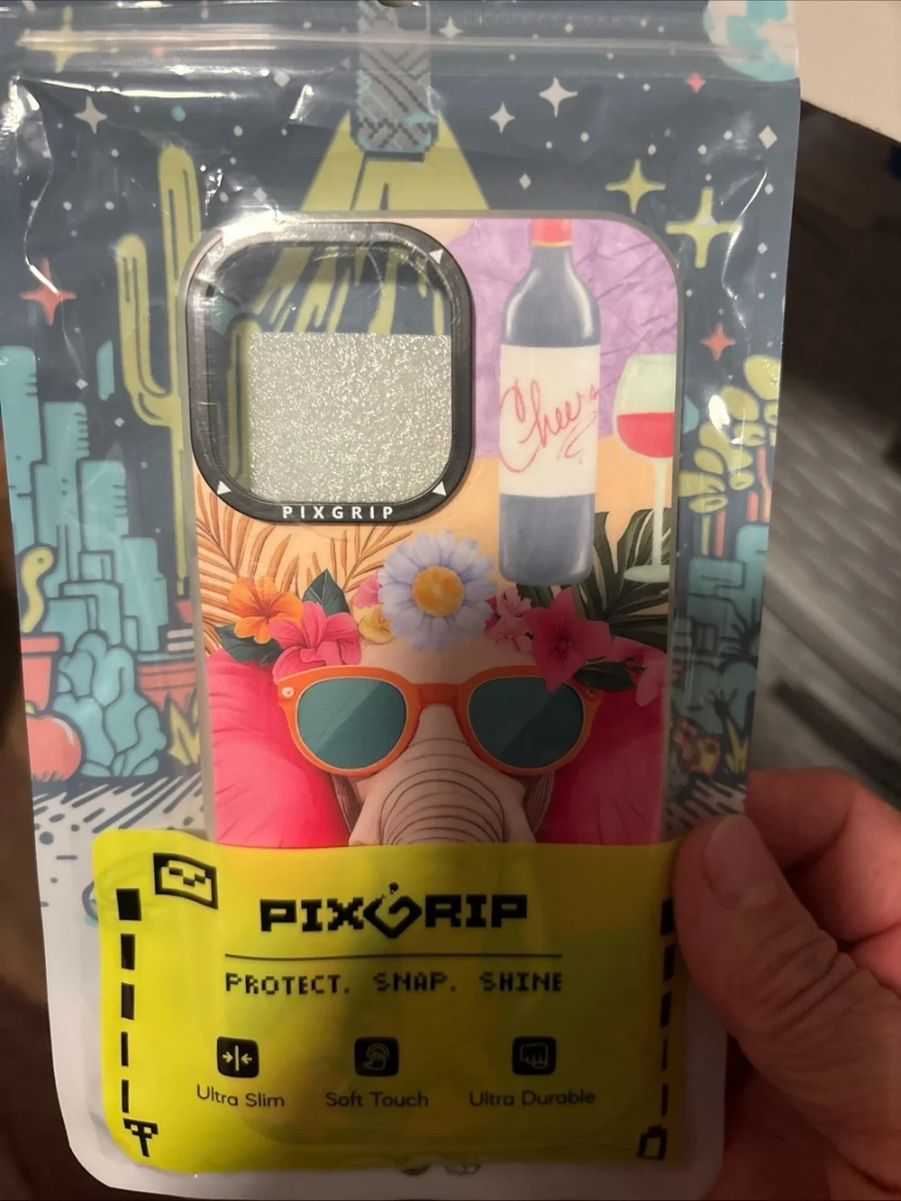 PixGrip Hard Cover Case for Apple iPhone 16 Pro Max Elephant with Glasses theme